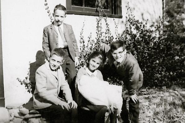 sc0017c11001.jpg - After the Baptism, at home on Park Road. Mark, Pat, Doug and Greg.