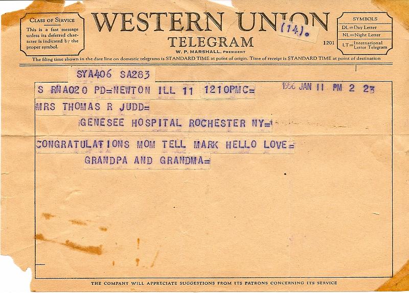 sc0005bc47.jpg - This is what Text Messaging looked like in 1956.  The Message took about 2 hours to get from Newton to Rochester.  And although fairly slow it was cheaper than the phone... same as today :-)