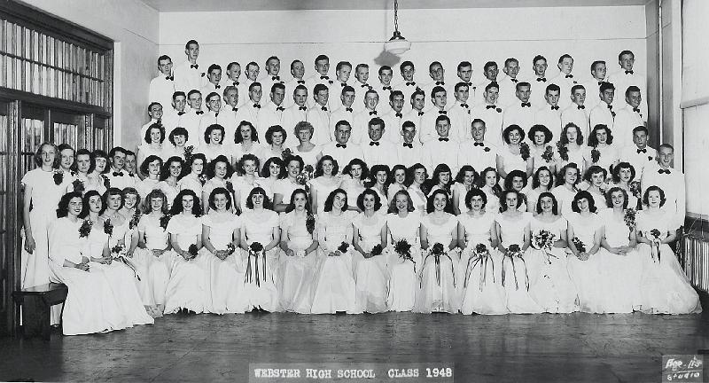 sc000546b2.jpg - Class of 1948 Webster High School (Spry Building).  Tom is at the top far right, second in.
